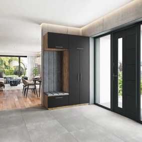 Masseno Garderoba REMA 150/240/60 cm Nowoczesna Szafa do Przedpokoju Dąb lefkas, MONOLITH 85 (Szary)