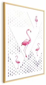Plakat Rodzina flamingów 21x30 cm z ramą złotą z marginesem ARTGEIST B