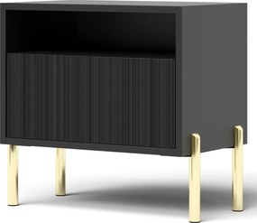 Czarna ryflowana szafka nocna w stylu glamour L0-E75