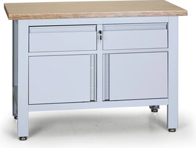 Stół warsztatowy G6, 2 szuflady, 2 szafki, 1200 x 600 x 860 - 900 mm, szary