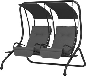 Outsunny Hollywoodschaukel Gartenschaukel, odporny na warunki atmosferyczne, 2 oddzielne miejsca, 2 uchwyty na napoje, 170 cm x 136 cm x 170 cm, Szary