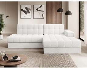 Kremowy rozkładany narożnik z materiału bouclé (prawostronny/z szezlongiem) Blezalt – ELTAP