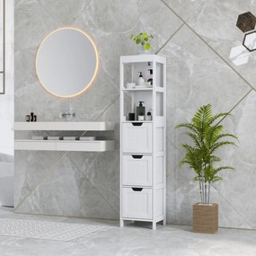 HOMCOM Szafka Łazienkowa, 2 Półki, 3 Szuflady, Materiał Odporny na Wodę, Biała
