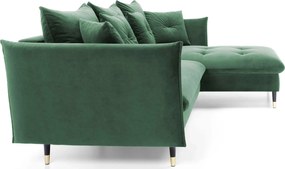 Zielony welurowy narożnik z funkcją spania butelkowa zieleń D6-G55