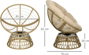 Outsunny Fotel wiklinowy Fotel ogrodowy Boho Styl, odporny na warunki atmosferyczne, 85 cm x 70 cm x 82 cm, Krem + Natur