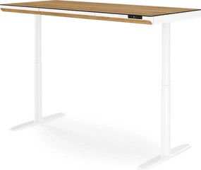 Biurko elektryczne sit-stand z szufladą i ładowarką bezprzewodową Qi białe/złoty dąb, 1600 mm: ELLIS