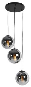 Lampa wisząca art deco czarna z przydymionym szkłem 3-światłowa - Pallon ArtDeco Oswietlenie wewnetrzne