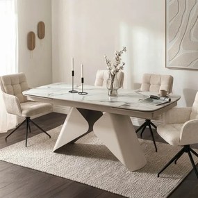 Stół Rozkładany Prostokątny VERONA 160-240 cm Ceramiczny Biały Marmur/Kaszmir Nowoczesny