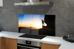 Szkło do Kuchni na Ścianę Człowiek w Górach o Zachodzie