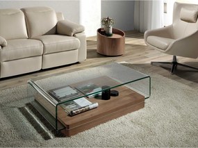 Prostokątny stolik kawowy z hartowanego szkła i orzecha włoskiego 2004 ANGEL CERDA