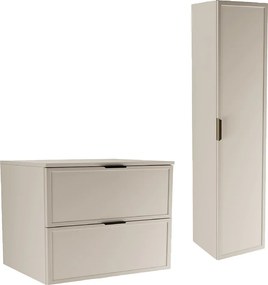 Kaszmirowy Zestaw do Łazienki 80cm Szafka z Blatem Słupek Fronty Ramka Roma