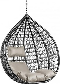 Czarne wiszące krzesło KOKON bez stojaka, jasna poduszka