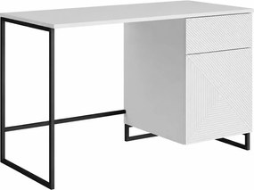 Biurko Asha 120 cm z szufladą - biały mat / czarny stelaż