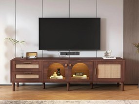 Meble TV 180 cm z oświetleniem LED - 2 szuflady z rattanu i 3 drzwi - Brązowy