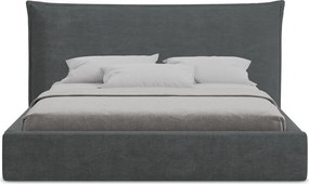 Ciemnoszare tapicerowane łóżko dwuosobowe ze schowkiem ze stelażem 160x200 cm Esala – Makamii
