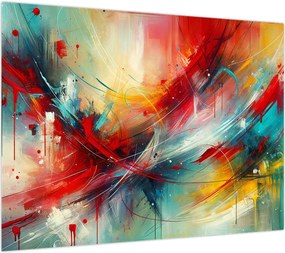 Obraz na szkle – Abstrakcja z czerwienią (70x50 cm)