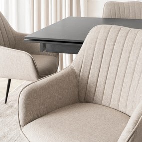 Zestaw Stół Prostokątny Rozkładany VICTOR 160-240 cm Czarny Marmur i 4 Krzesła Tapicerowane MALAGA Beżowe Nowoczesne