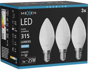 Mexen Nova 3x żarówka LED E14, C37, 3W, Zimna - 6500K, 315 lm - L102-E14-0365-01x03
