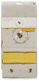 Zestaw 3 beżowo-żółtych bawełnianych ścierek kuchennych Cooksmart ® Bumble Bees