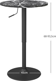 HOMCOM Stół Barowy dla 2 Osób, Regulowany Wysokościowo, Wygląd Marmuru, 60 x 60 x 68-93,5 cm, Czarny