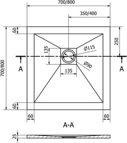 Mexen Stone+ brodzik kompozytowy kwadratowy 70 x 70 cm, antracyt - 44717070