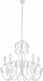 Damascus - Biały lakierowany żyrandol z żelaza z dekoracją w stylu shabby chic i kryształowymi cyrkoniami, 5 świateł, 125 - Ø63 - BL77-5-BCO