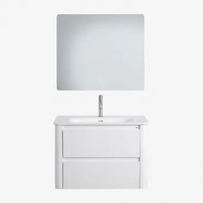 Zestaw Mebli Łazienkowych Egerton Z Drewna Z Wbudowaną Umywalką Biała & Prostokątny Led I - Sklum