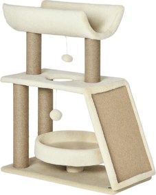 PawHut Drapak dla Kotów z Zabawką i Legowiskiem Kremowy i Naturalny 60x30x76cm Idealne Miejsce do Zabawy i Odpoczynku | Aosom PL