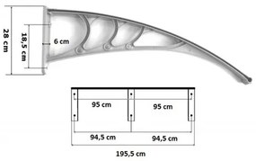 Daszek wejściowy nad drzwi przezroczysty, 100 x 200 cm