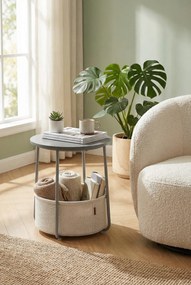 Szary skandynawski stolik kawowy z koszem S9-A01