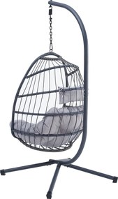 Autronic Fotel wiszący, metal, polyratan, szary, AZ-V 1269GREY