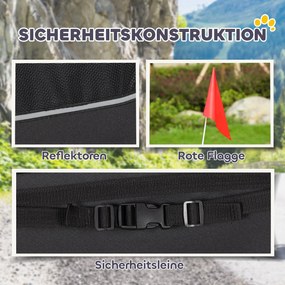 PawHut Przyczepka rowerowa dla psa, składana, z odblaskami, siatkowymi oknami, kołami, drzwiami, flagą bezpieczeństwa, dla psów do 20 kg, 138x70x89 cm, niebieska | Aosom PL