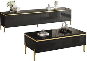 Nowoczesny, luksusowy zestaw składający się z szafki RTV i stolika kawowego - błyszcząca powierzchnia - z miejscem do przechowywania - płyta wiórowa - czarny