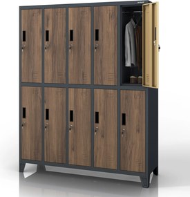 Szafa socjalna ubraniowa 10-drzwiowa antracytowa/orzech, 1360x1720x450 mm: BARTEK Eco Design