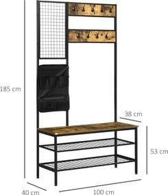 HOMCOM Wieszak na ubrania z półką na buty i hakami Stalowy design Rustykalny brąz Praktyczny i stylowy | Aosom PL