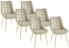 Zestaw 6 krzeseł przeszywanych z weluru i złotego metalu - Beżowy - OLLUA