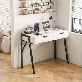 Biurko nowoczesne z szufladami loft białe na czarnych nogach premium 80 cm