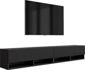 Szafka pod telewizor (2 x 100 cm), fronty ryflowane, Czarny Mat, 200 × 32 × 33,6 cm