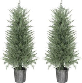 HOMCOM Zestaw 2 szt. Sztuczne drzewa cyprysowe duże 90cm Roślina sztuczna, plastik Sztuczne rośliny w doniczce 15 x 15 x 90 cm Zielony | Aosom PL