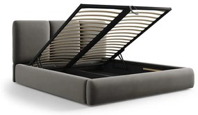 Szare aksamitne tapicerowane łóżko dwuosobowe ze schowkiem i stelażem 140x200 cm Brody – Mazzini Beds