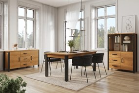 Komoda Olin 26 150 cm z szufladami - dąb karmelowy / czarny supermat - Oferta Limitowana