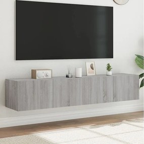 Meble TV ścienna LED Sonoma szary 80x35x31 cm (zestaw 2 sztuk) z przechowywaniem i projektem ściennym
