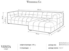 Szary aksamitny narożnik Windsor &amp; Co Sofas Vesta, prawostronny