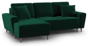 Zielony aksamitny rozkładany/ze schowkiem narożnik (lewostronny/z szezlongiem) Kyoto – Cosmopolitan Design