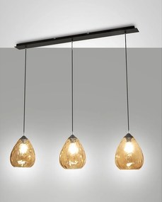 Lampa wisząca Gisella Amber z dmuchanego szkła z metalową ramą, gniazdo E27 3x60W, elegancki design do użytku wewnątrz pomieszczeń, IP20