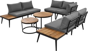 Zestaw mebli ogrodowych modułowych 6-osobowych - 2 sofy + 2 krzesła + komplet 2 stolików kawowych - kolory: antyczna szarość + brąz
