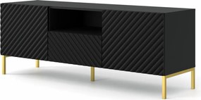Szafka rtv w stylu glamour czarny mat + złote nóżki N1-E31
