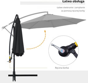 Outsunny Parasol na Wysięgniku z Korbką Ręczną Czarny Odpinany | Aosom PL