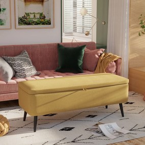 HOMCOM Ławka Tapicerowana z Miejscem Do Przechowywania, w Wyglądzie Lnu, Do 150 kg, 101x38,5x44,5 cm, Żółta