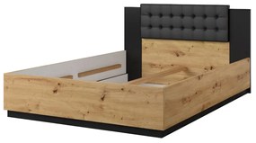 Łóżko SIGMA 140x200 dąb artisan/czarny mat z pojemnikiem HELVETIA